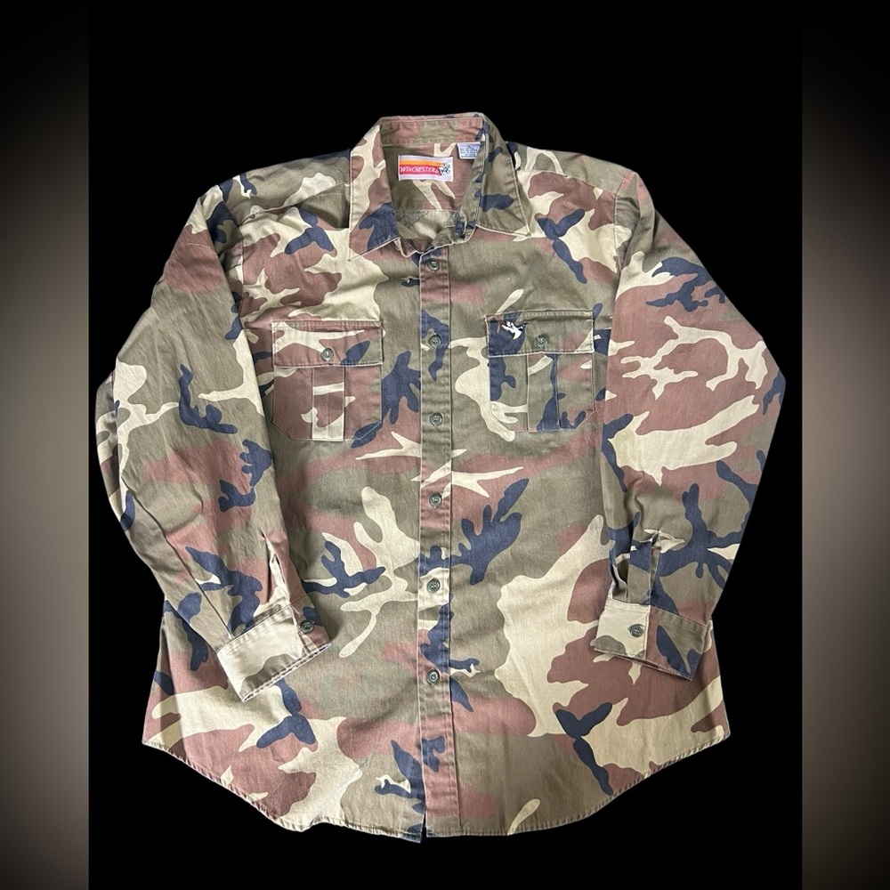 VTG Winchester Shirt Mens XL Camo Mallard Embroidery Long Sleeve Canvas Feel